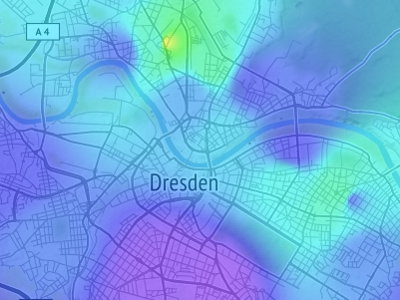 Karte von Dresden mit farbigen Hervorhebungen