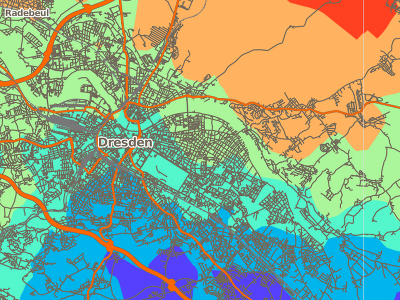 Satelitenkarte von Dresden überlagert mit Farbbändern